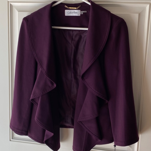 NWT Plum Purple Flyaway Open Front Blazer Calvin Klein Sz 6 - Picture 3 of 7